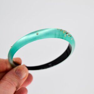 Alexis Bittar Crystal Studded Lucite Skinny Bangle Bracelet Aqua Green